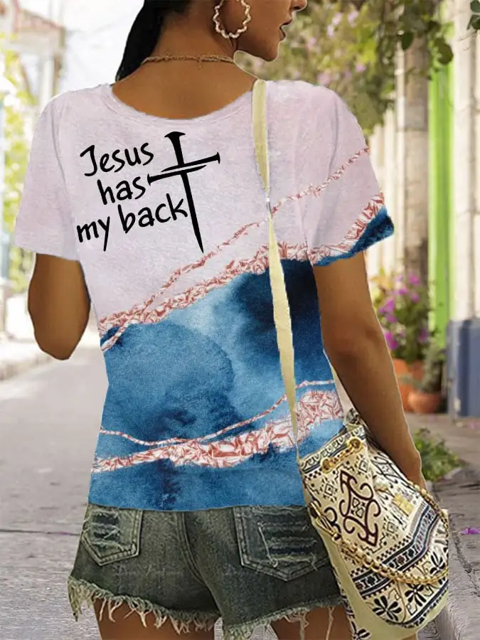 Women's Faith Print Casual V-Neck T-Shirt