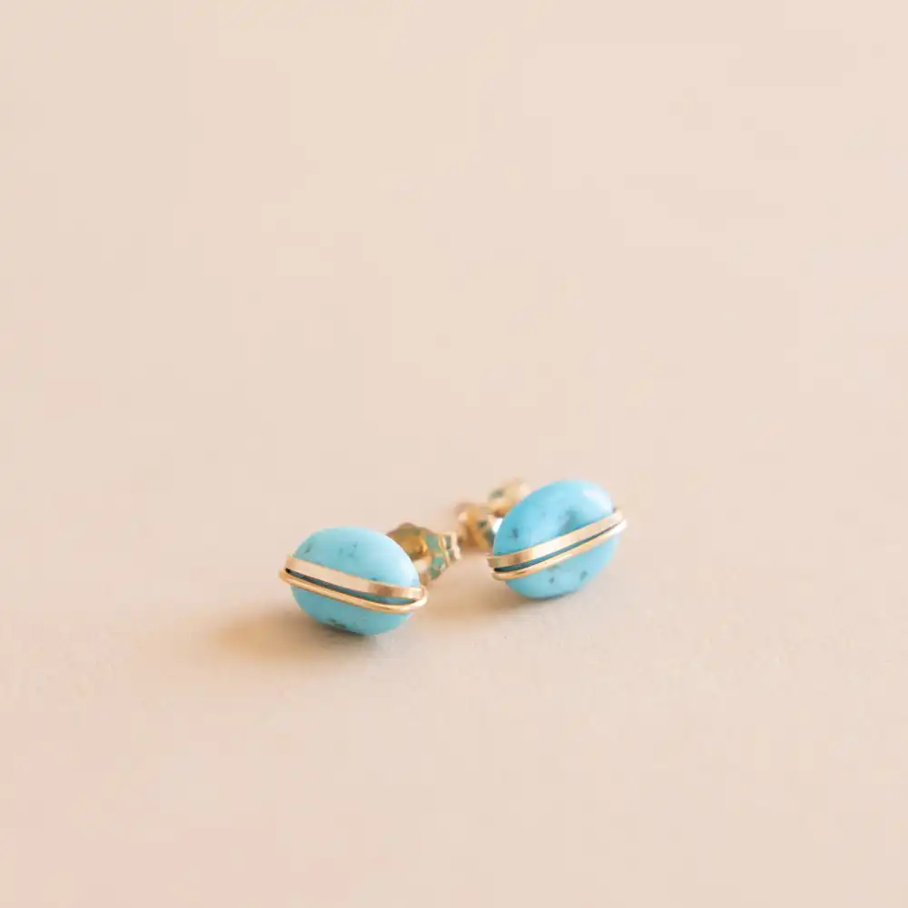 Wire-Wrapped Turquoise Stud Earrings