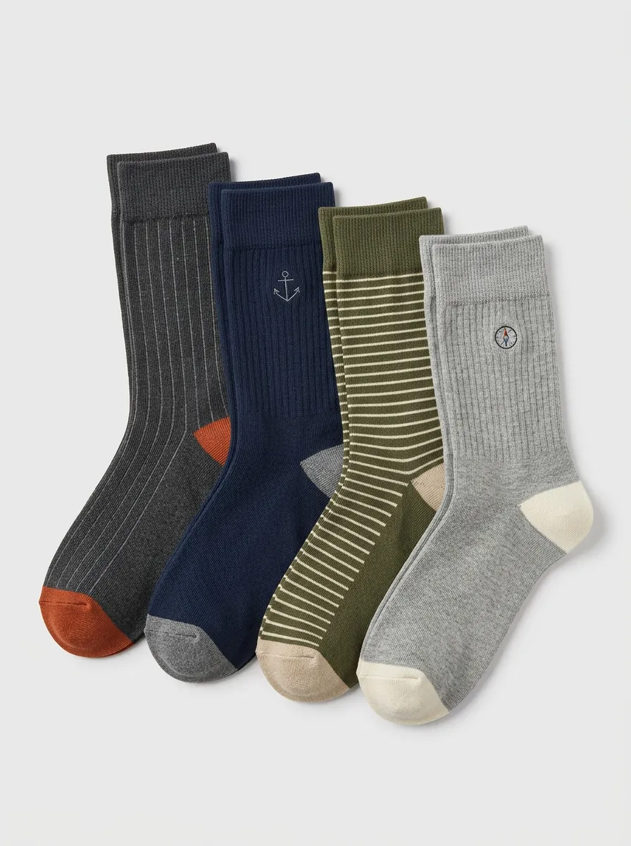 Classic Striped Printed Wardrobe Men's Four Pair Socks