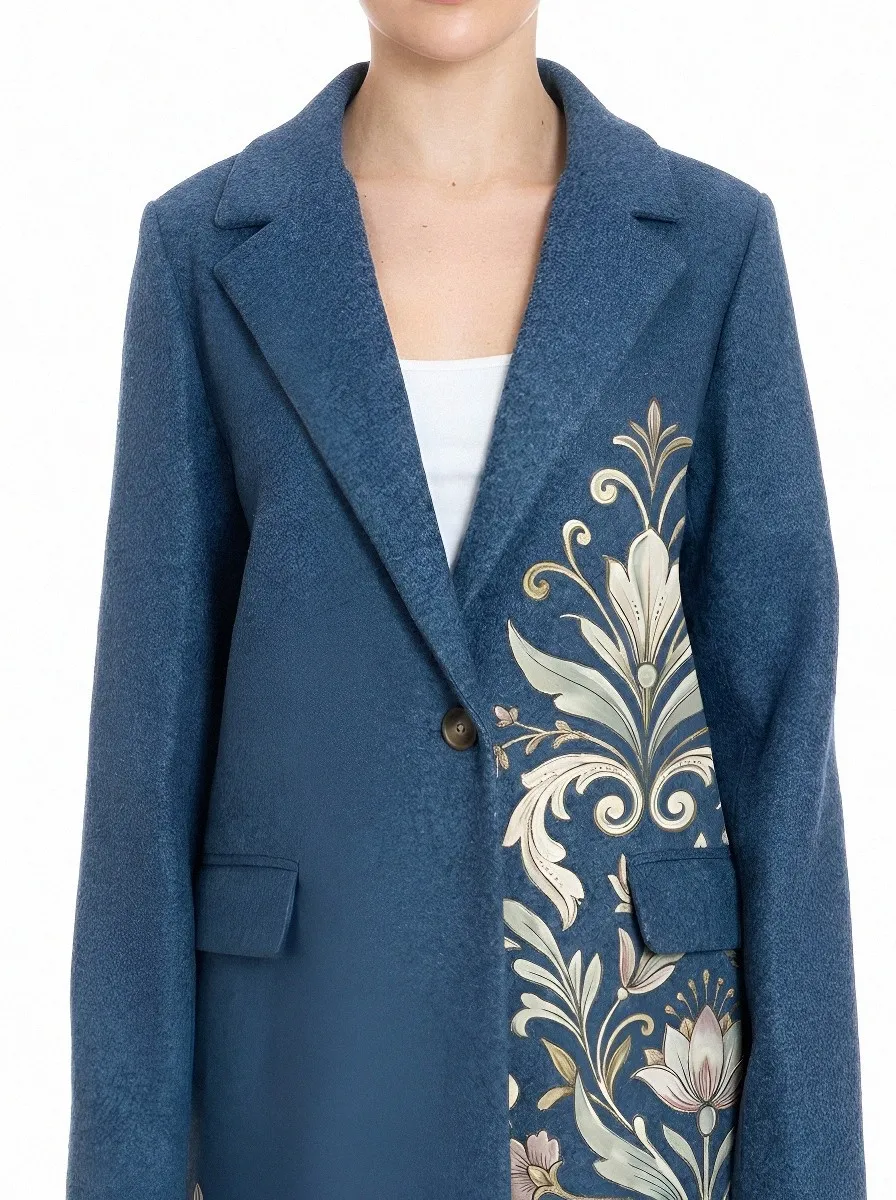 Women's Vintage Floral Botanical Printed Wool Coat