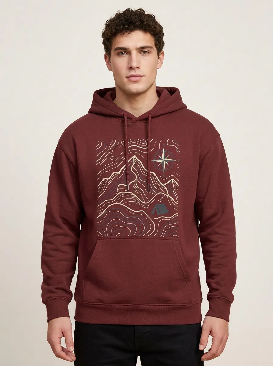 Men's Ridge Camping Hiking Explorer Mountain Topographic Graphic Hoodie