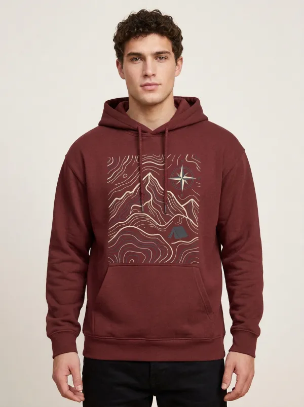 Men's Ridge Camping Hiking Explorer Mountain Topographic Graphic Hoodie