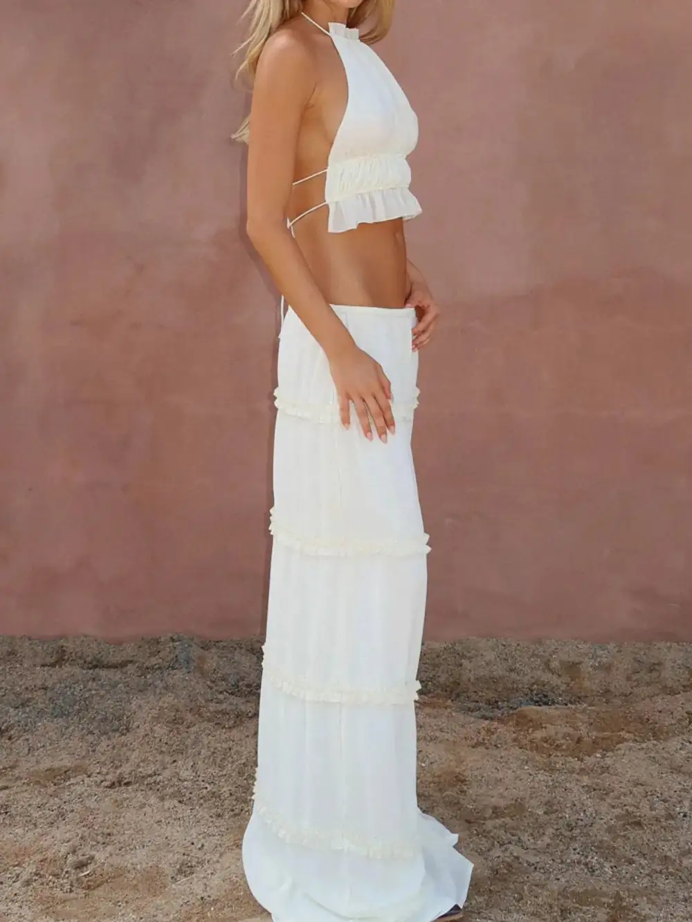 Neat Halter Cropped Detail Coordinated Set