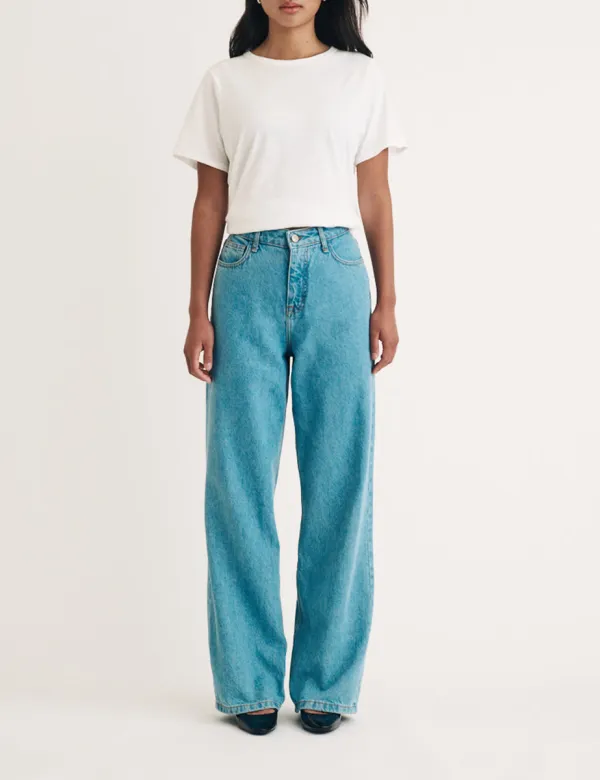 Light Wash Denim High Rise Wide Leg Jeans