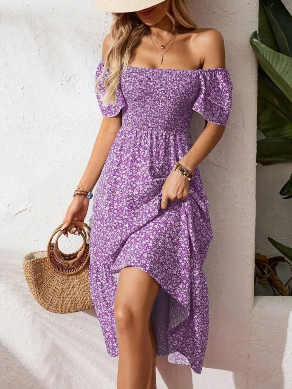 Gathered Detail Floral Printed Ruffle Dress