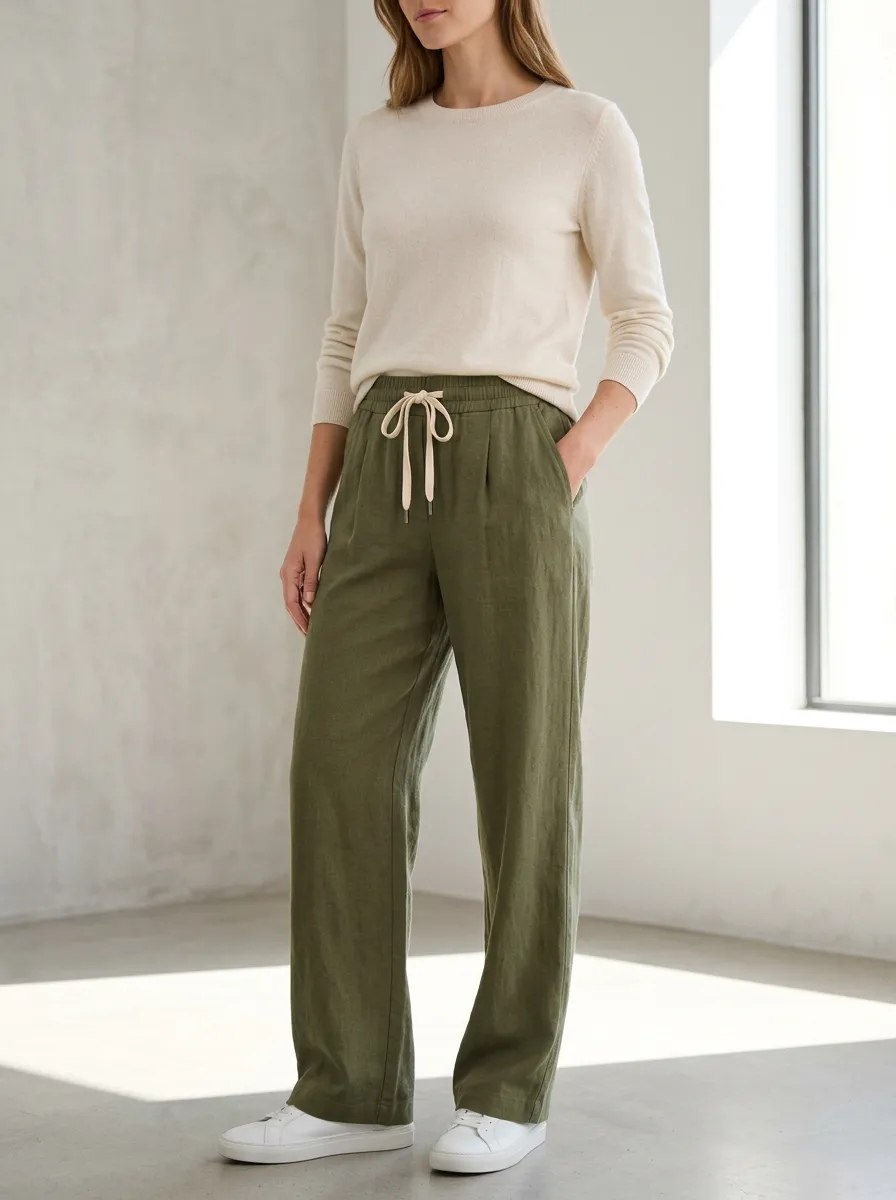 Women's Classic Everyday Casual Adjustable Drawstring Waist Pants