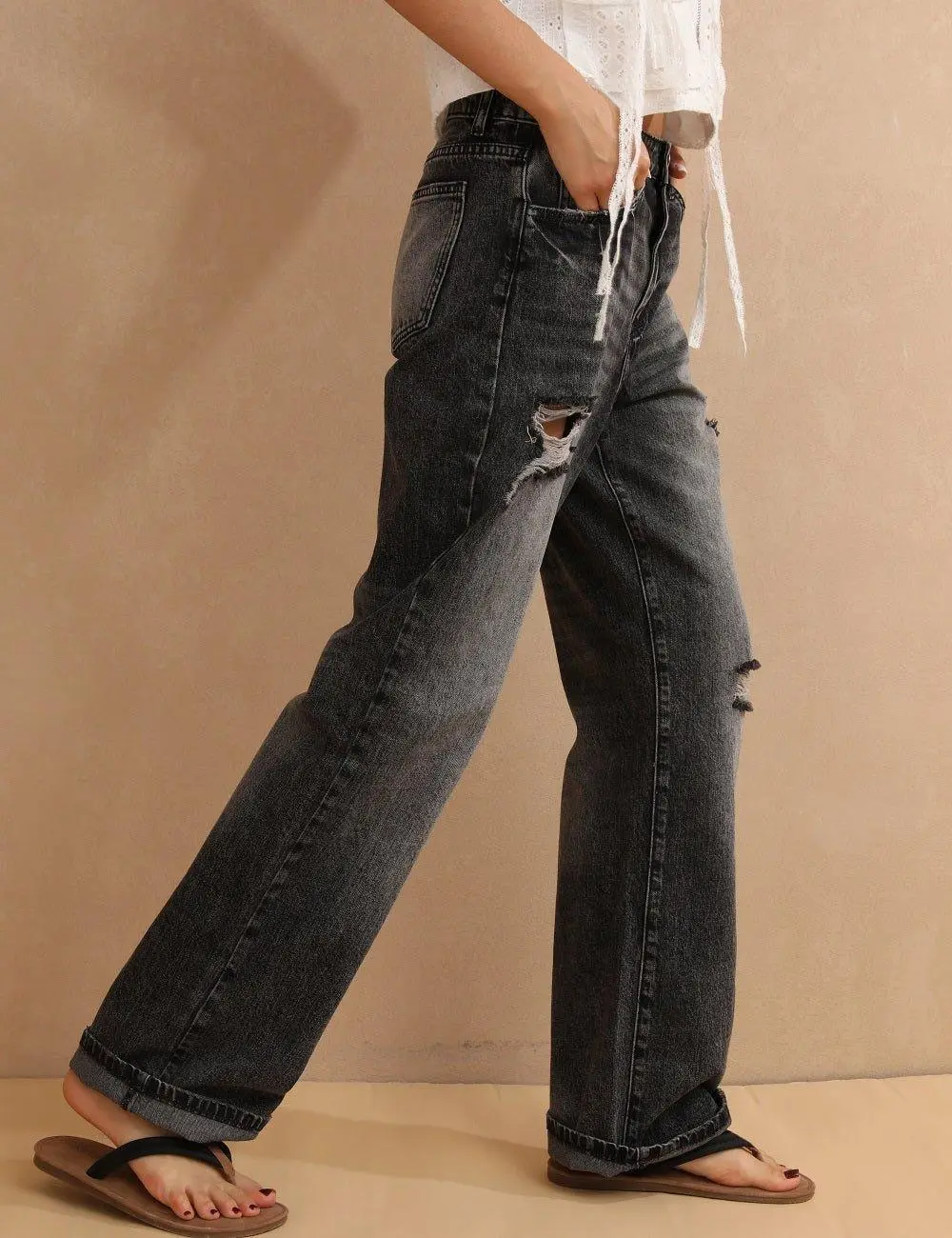 High Waist Straight Leg Daily Denim Pants Jeans