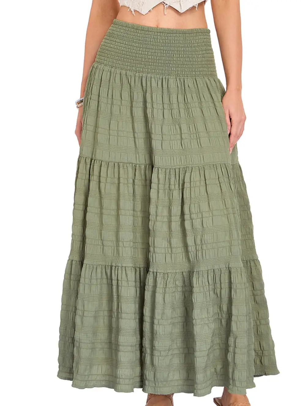 Elastic Waist Pocket Maxi Skirt
