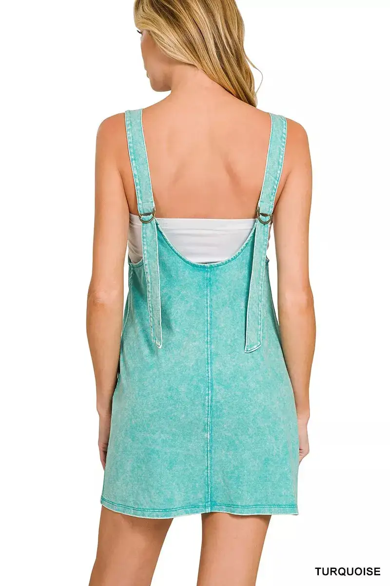 Acid Washed Overall Knit Mini Dress