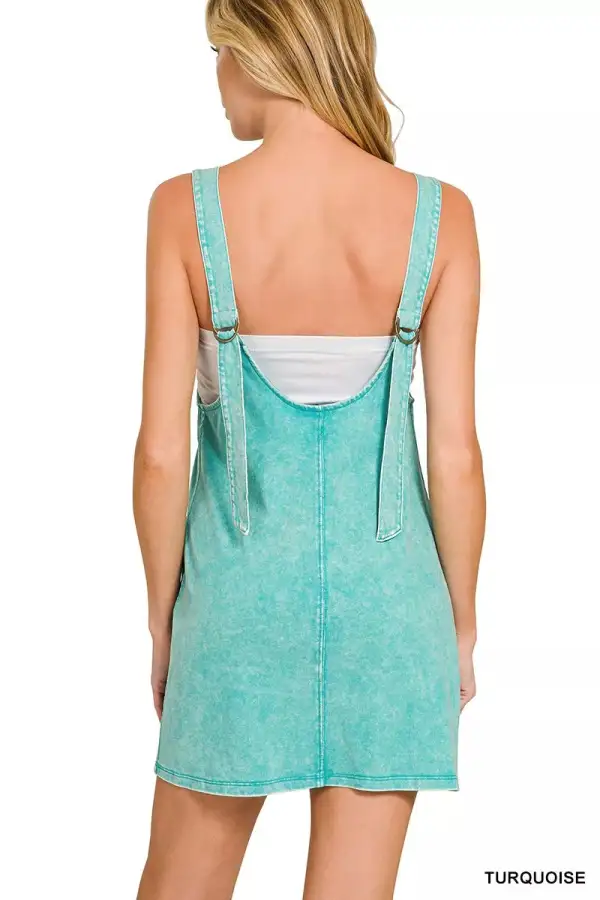 Acid Washed Overall Knit Mini Dress