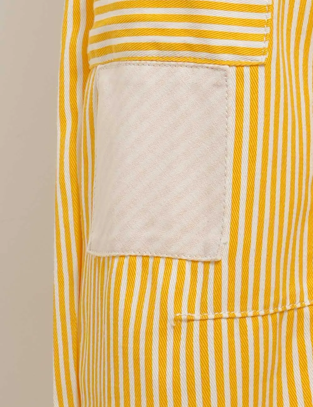 Striped Color Block Drawstring Barrel Denim Pants