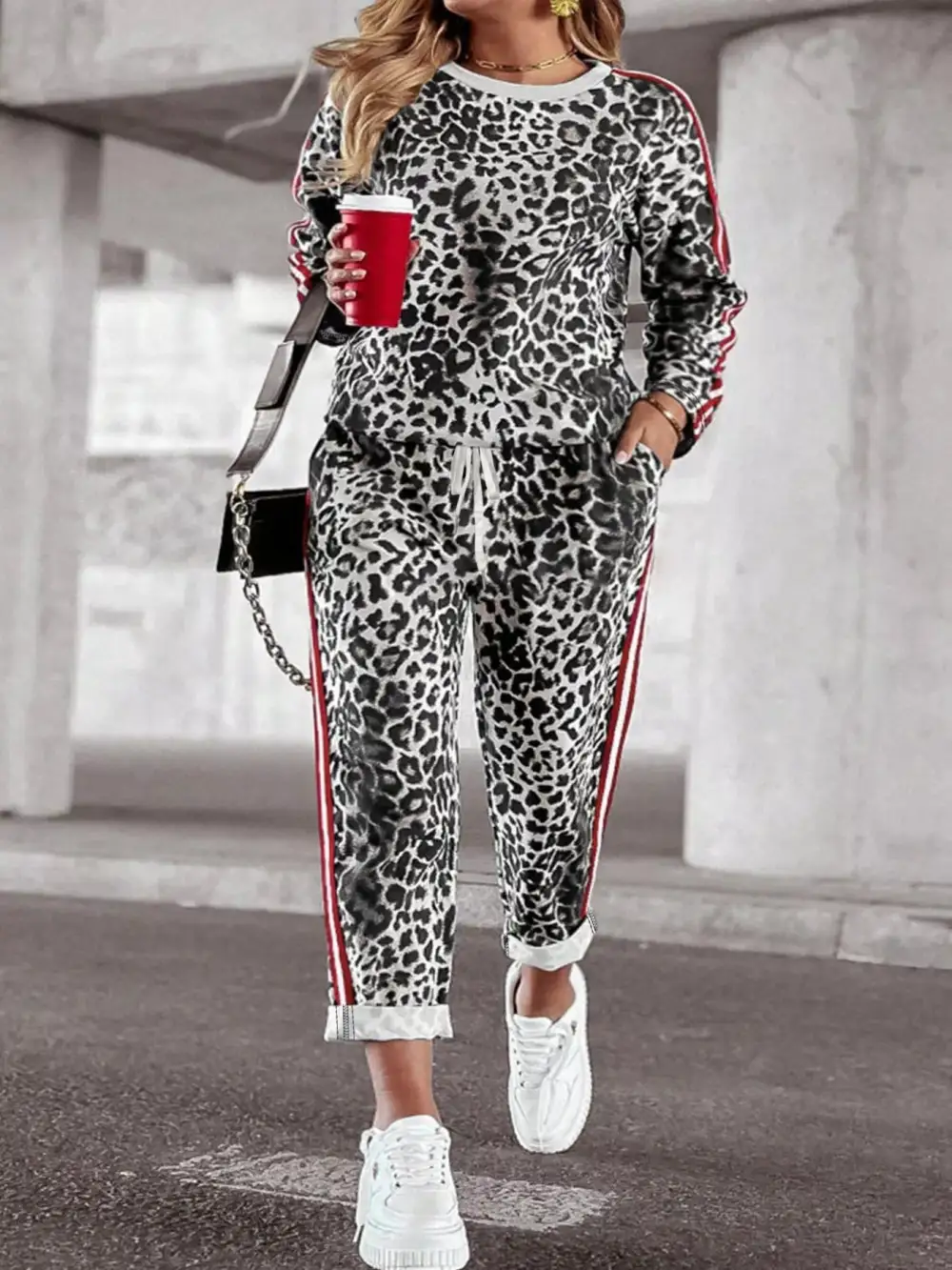 Leopard Print Long Sleeve Top and Pants Set