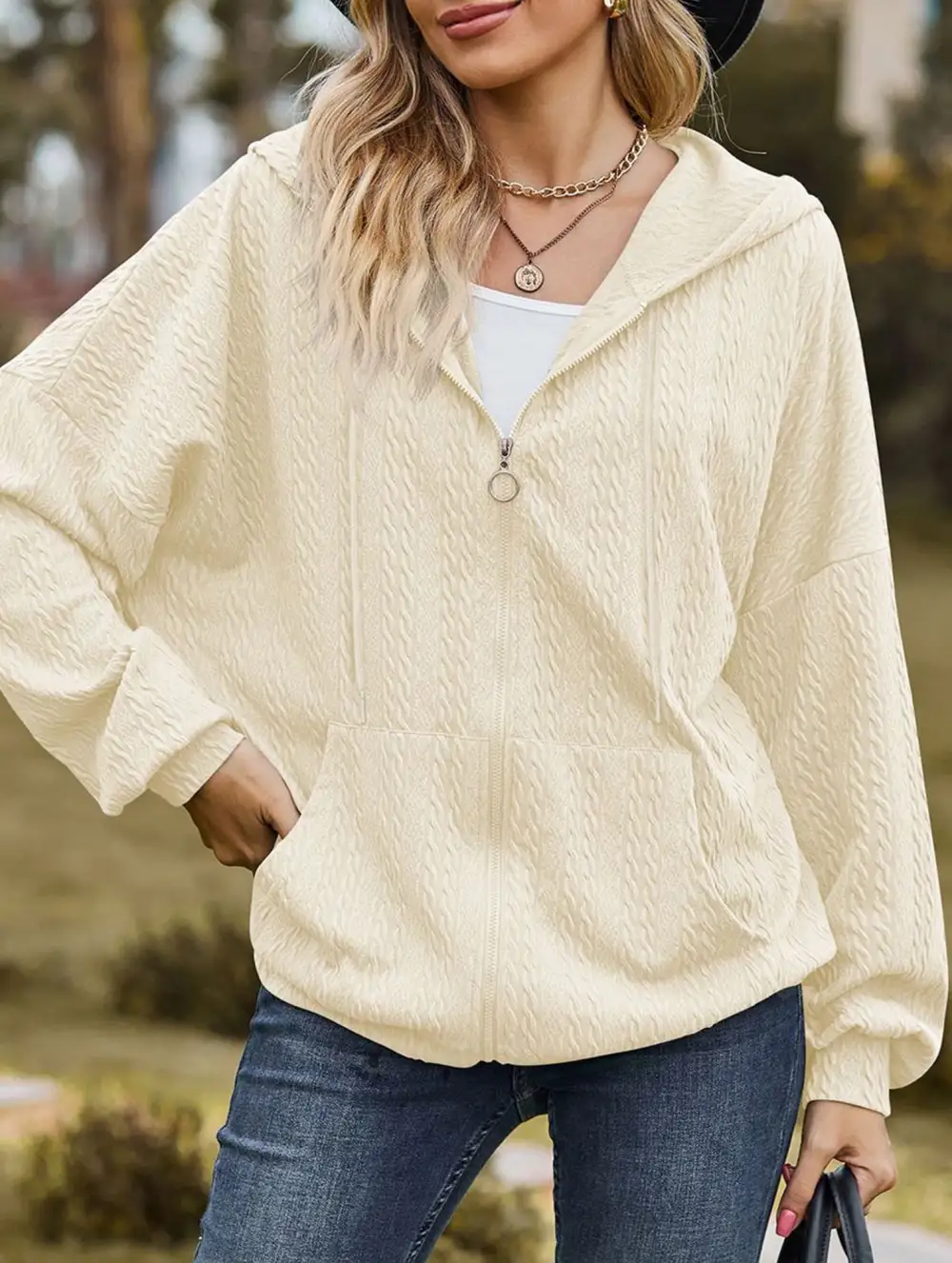 Pocket Long-Sleeved Loose Hooded Sweatshirt