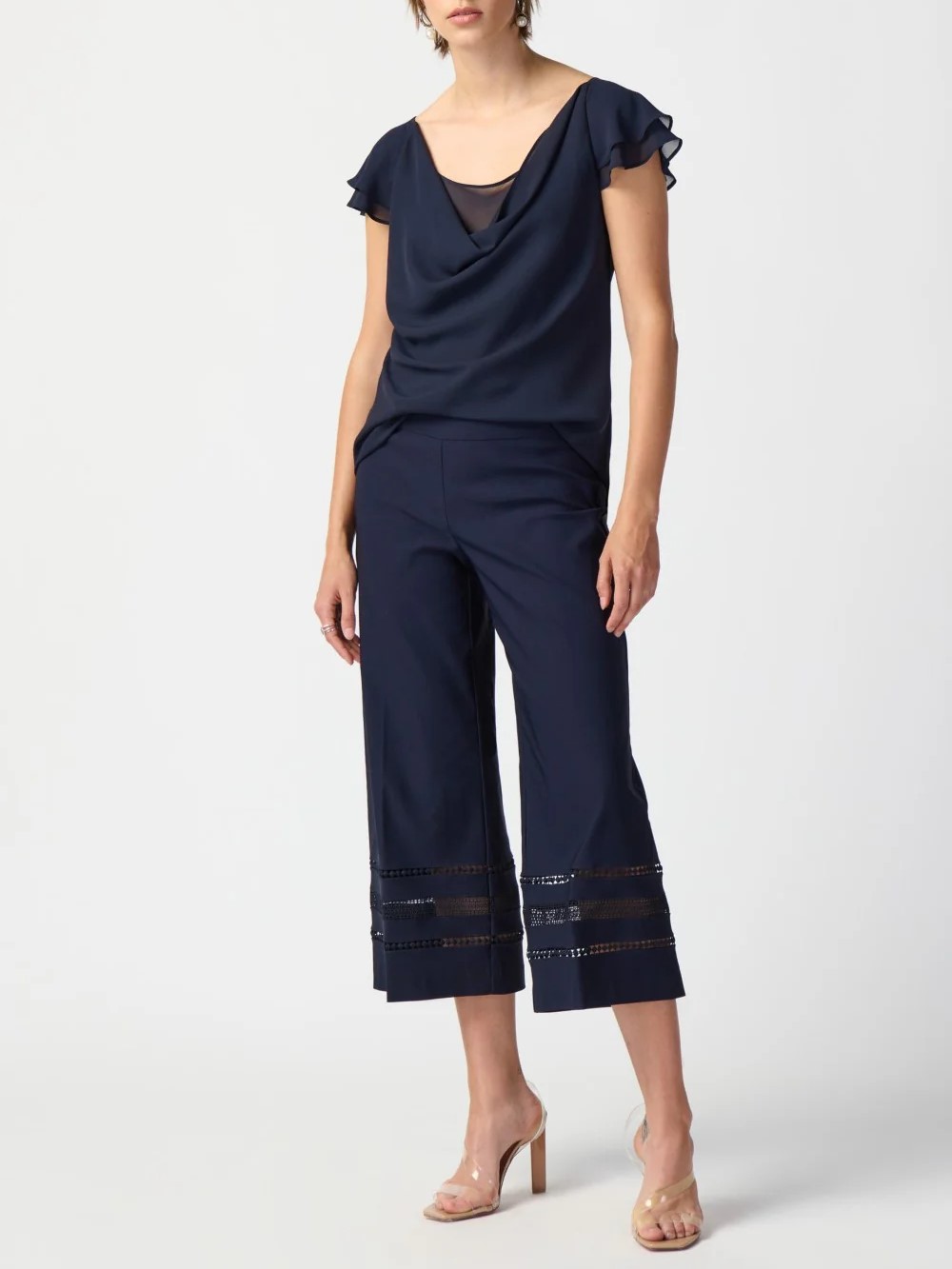 Midnight Blue Cropped Wide - Leg Pants