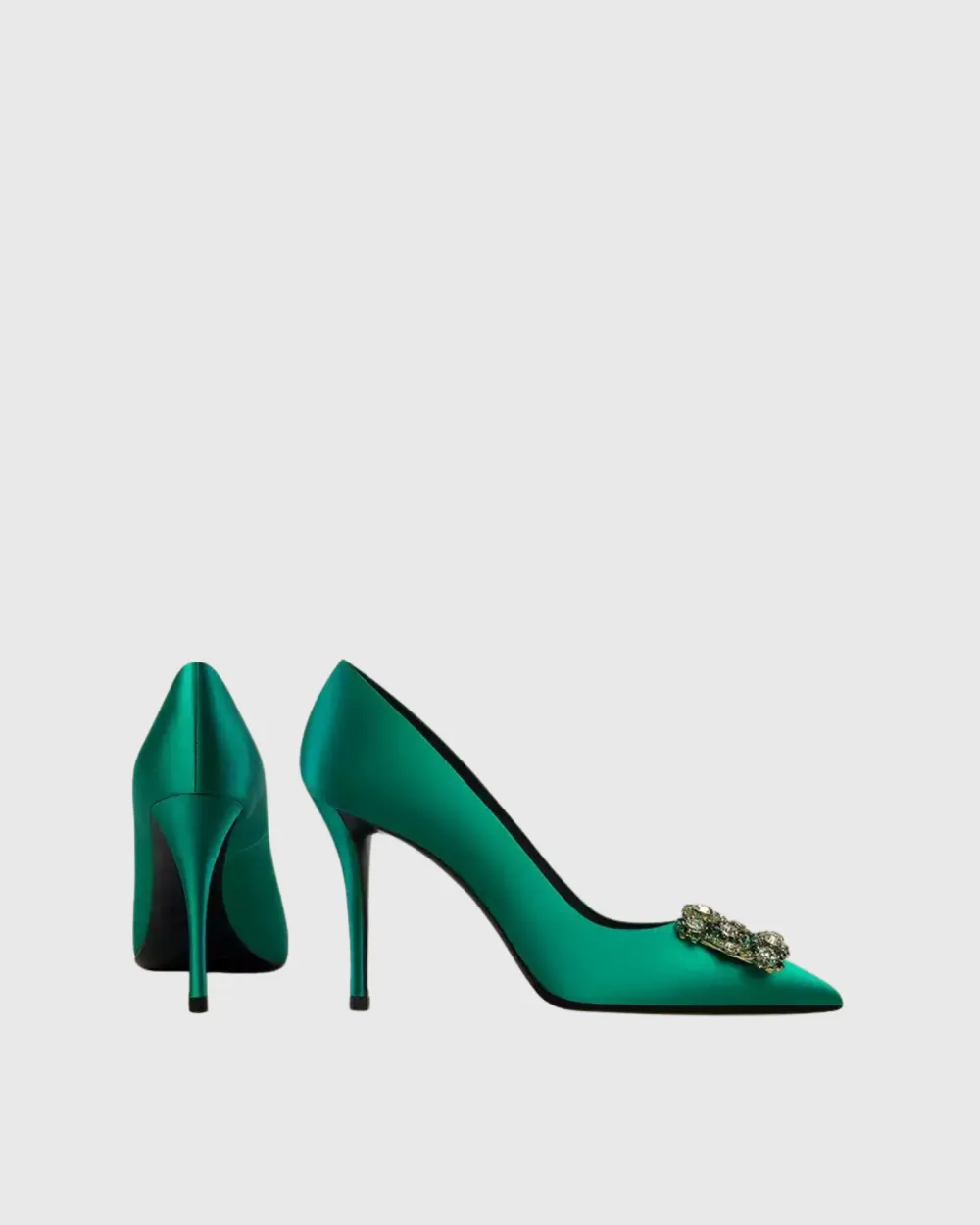 Rhinestone Buckle Pumps in Green