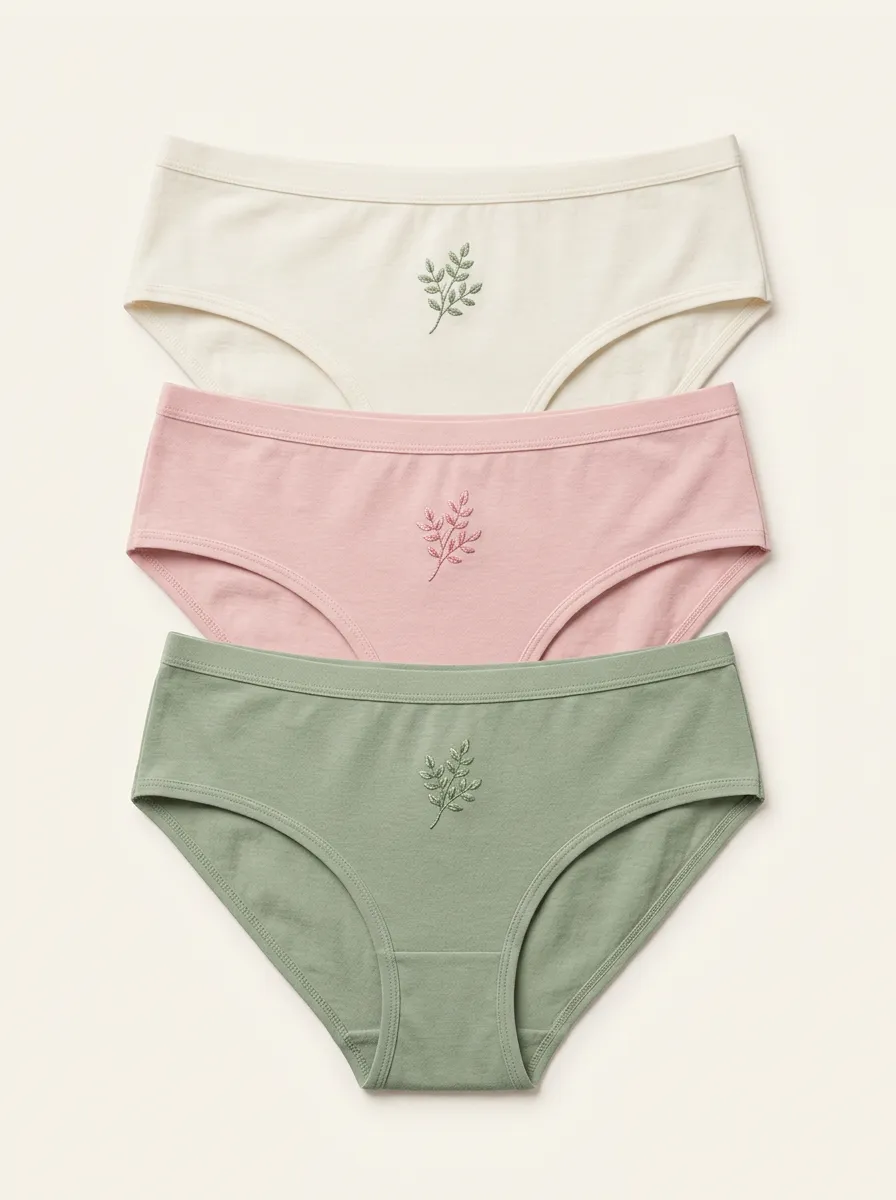 Women's Mid-Rise Seamless Center-Front Leaf Embroidered Briefs Three Pack