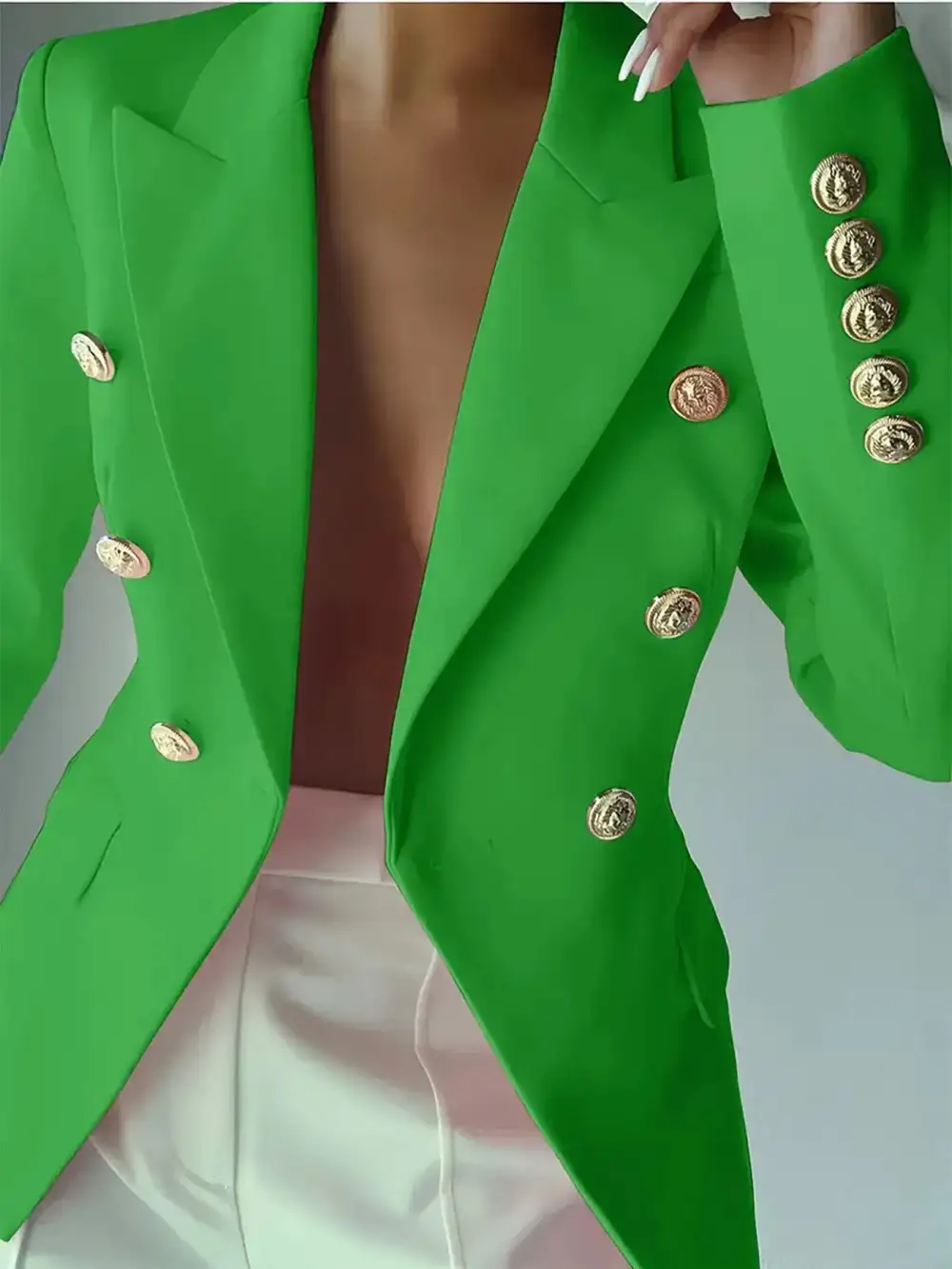 Double-Breasted Lapel-Collar Blazer