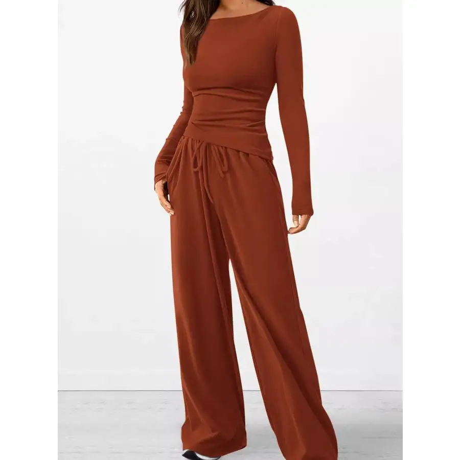 Everyday Long Sleeve Top and Wide Leg Pants Set