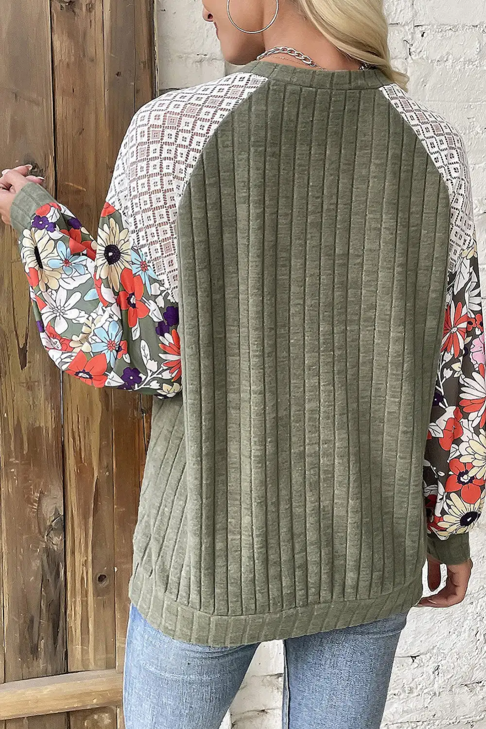 Floral Ribbed Patchwork Blouse