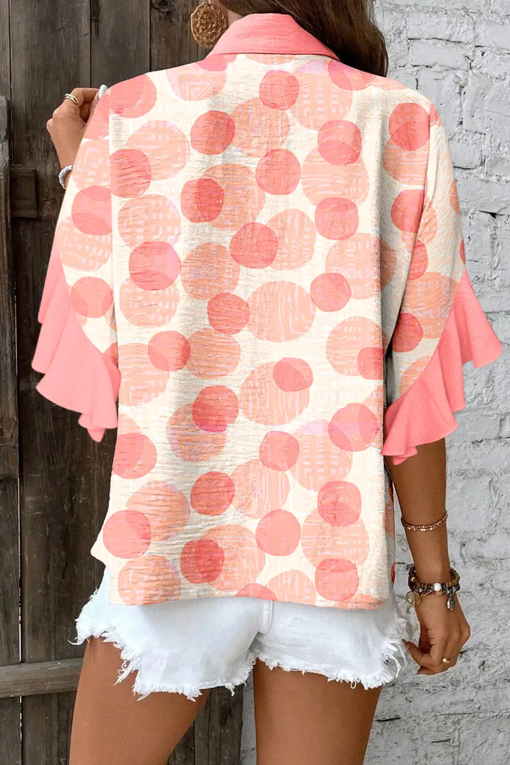 Relaxed Ruffle Sleeve Short Sleeve Casual Shirt