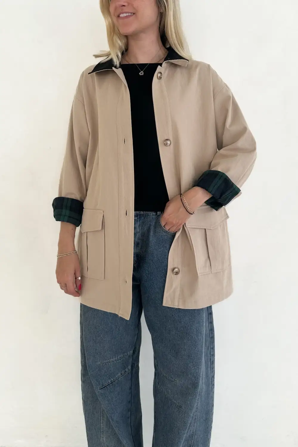 Plaid Corduroy Button Front Oversized Coat