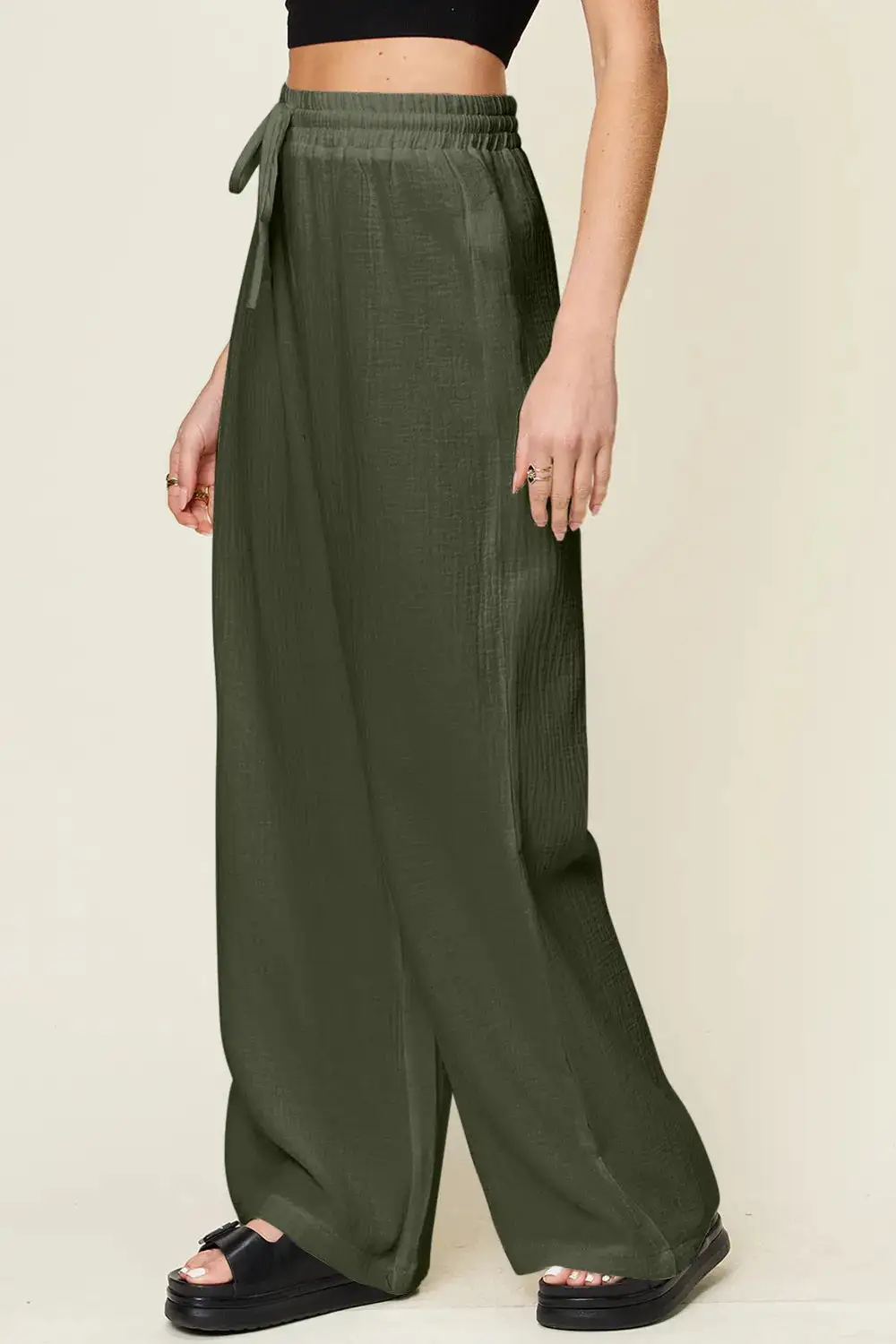 Tailored Wide Leg Drawstring Pants
