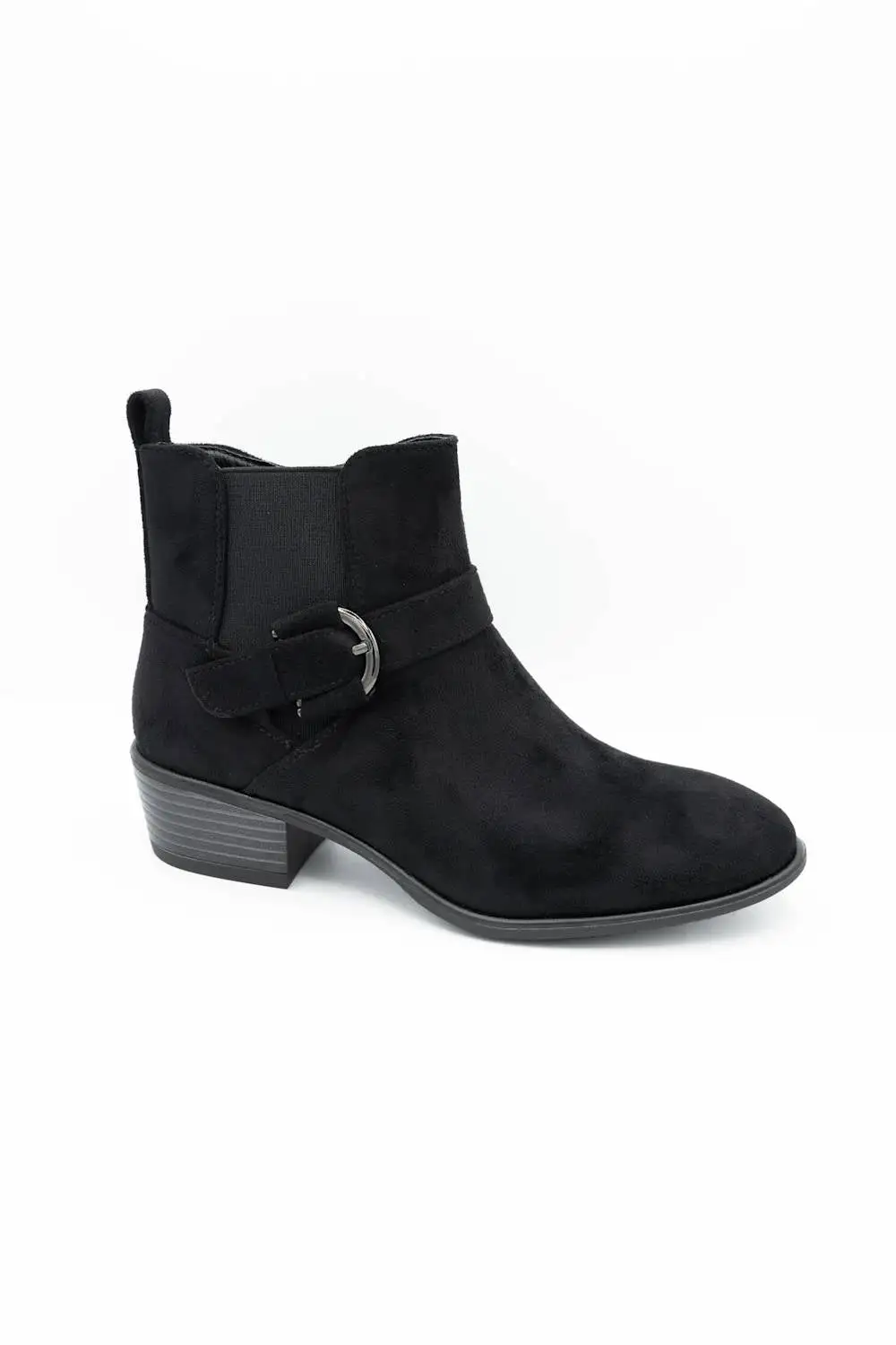 Buckle Detail Zip Entry Pointed Toe Ankle Bootie