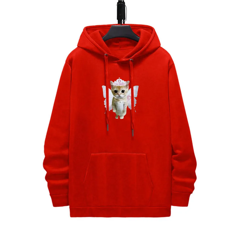 Angel Cat Pattern Printed Hoodie