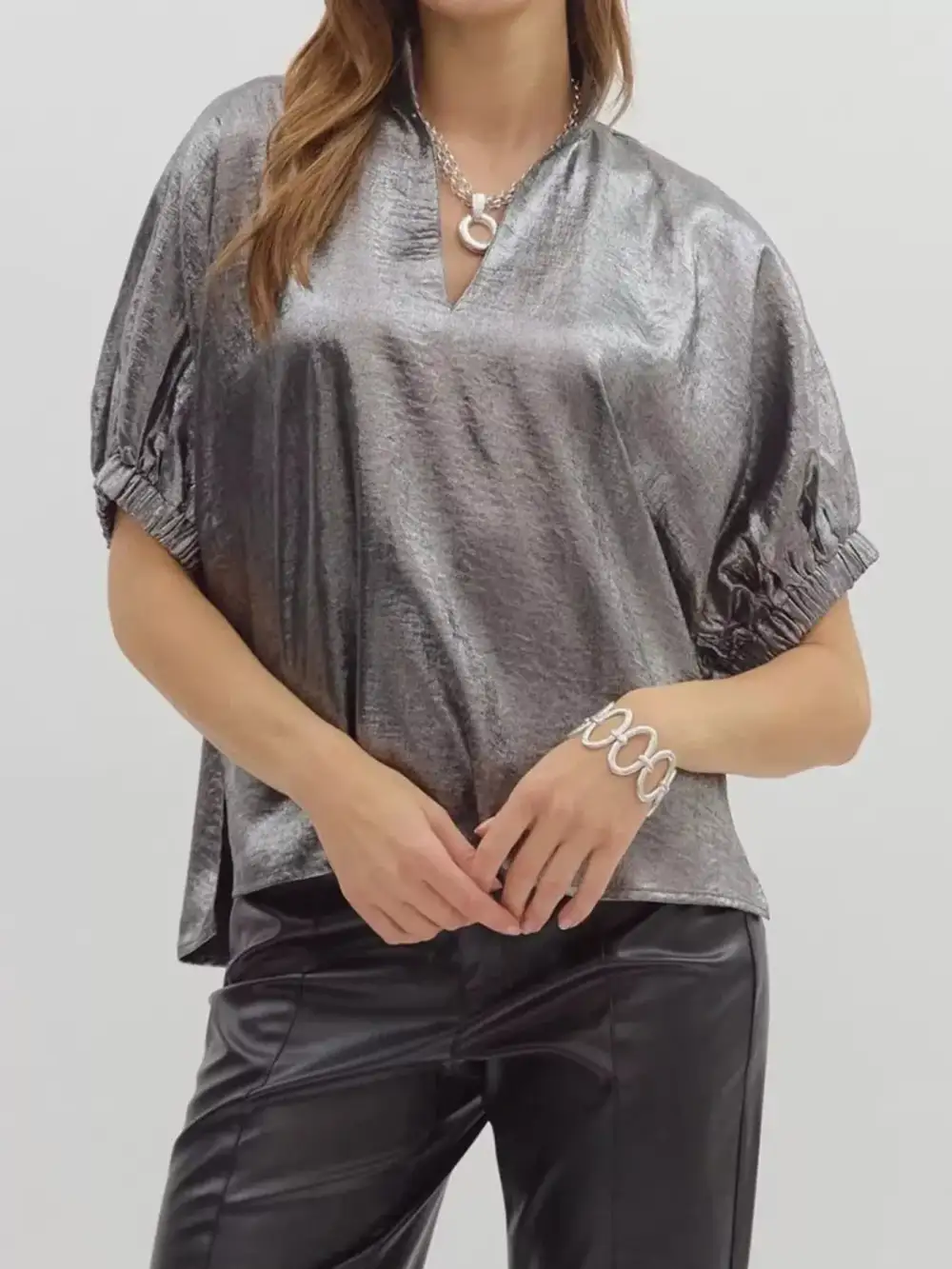 Metallic Shimmering Short Sleeve Blouse