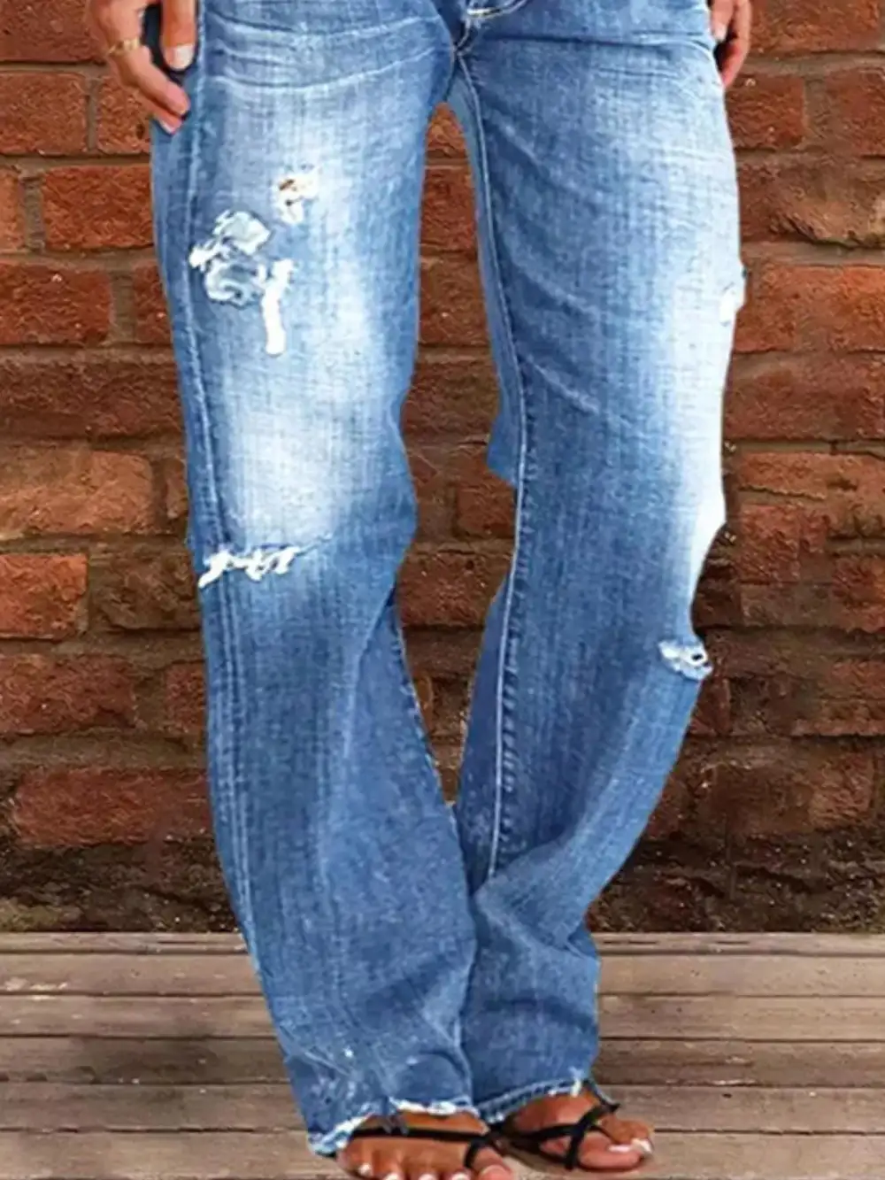 Balanced Raw Hem Distressed Denim Jeans