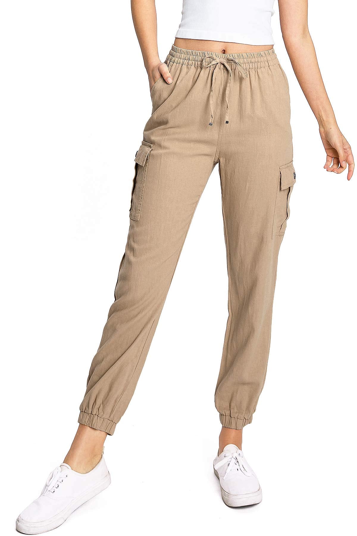 Tan Drawstring Cargo Jogger Pants