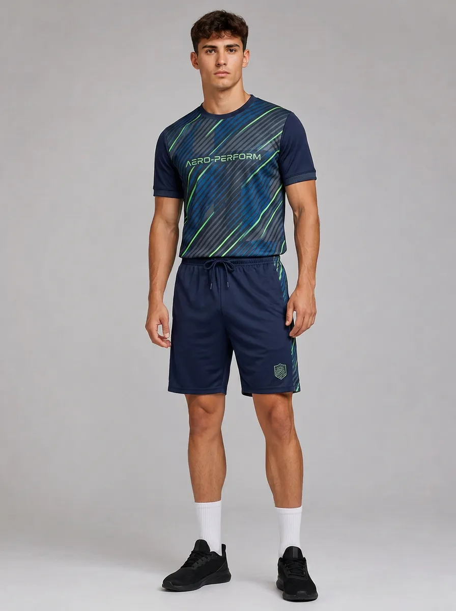 Men's Sports Fitness Aero-Perform Diagonal Stripe Printed Set