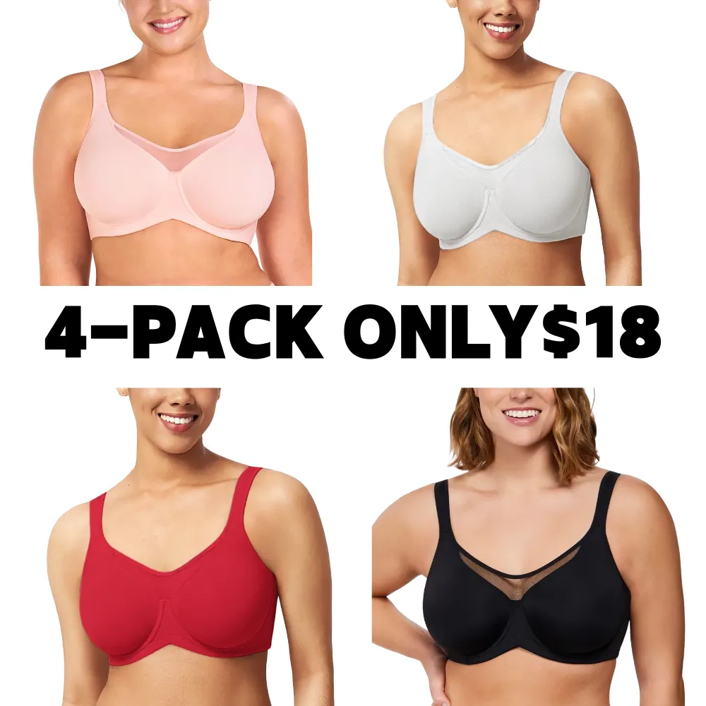Unlined Non-Padded Underwire Smoothing Wide Strap Full Coverage Minimizer T-shirt Bra
