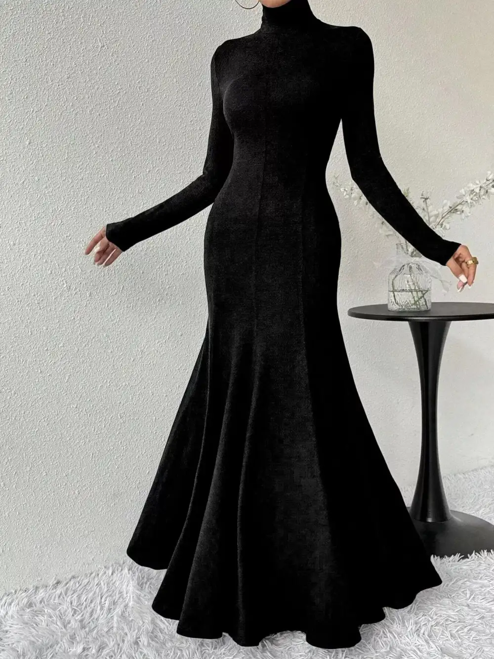 Polished Detail Long Sleeve Maxi Dress