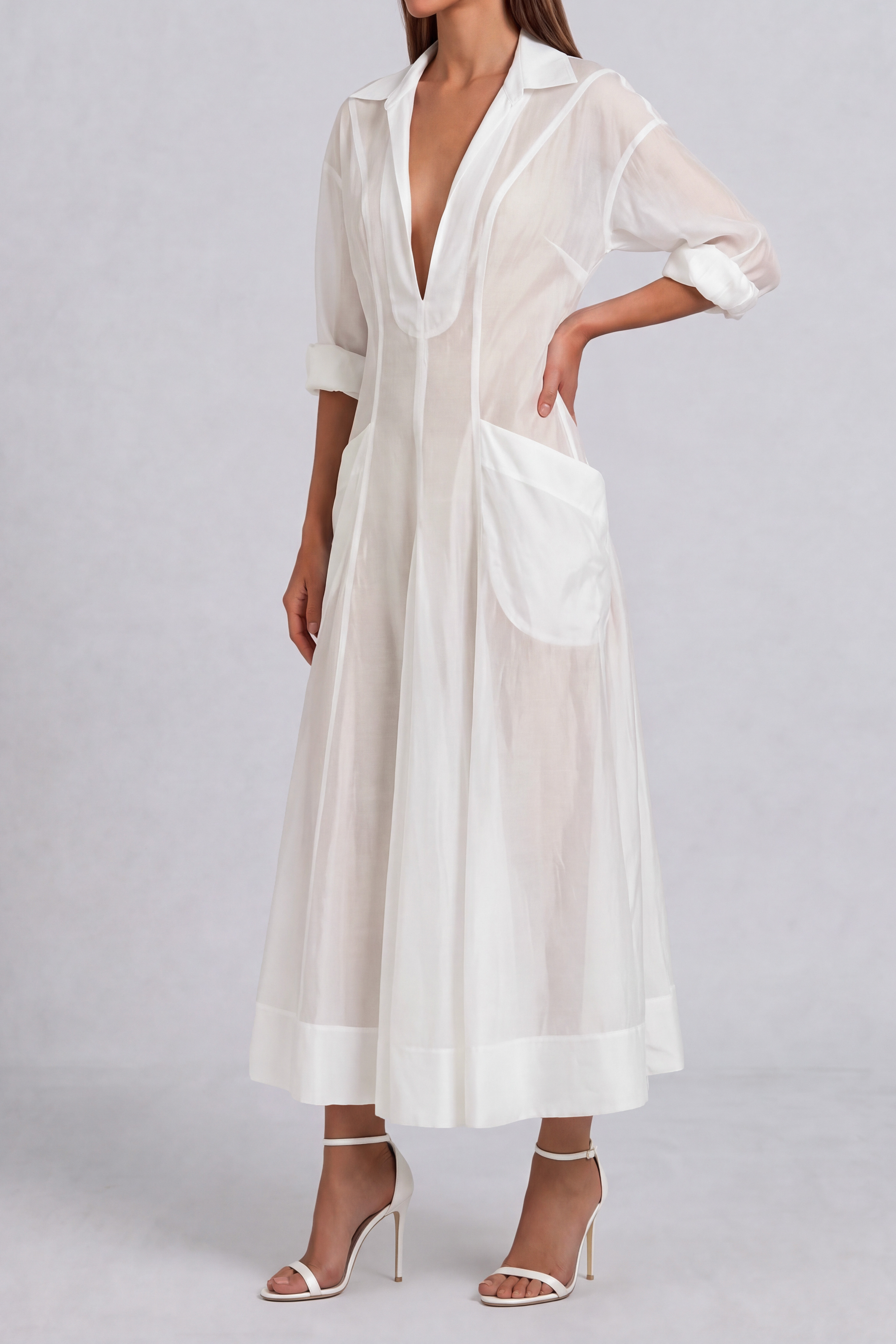 Plunge Neck Midi Dress