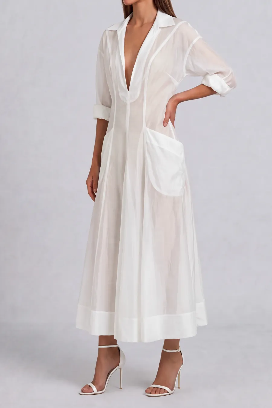 Plunge Neck Midi Dress