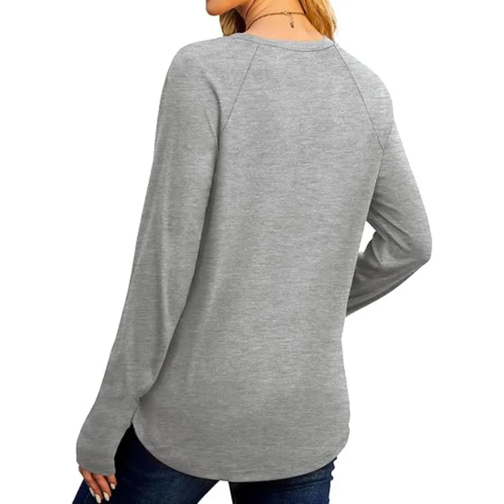 Womens Tunic Tops to Wear with Leggings Long Sleeve Thumb Hole Shirts Crew Neck Curved Hem
