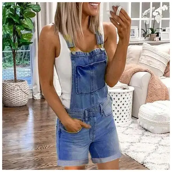 Women' Distressed Denim Overall Shorts