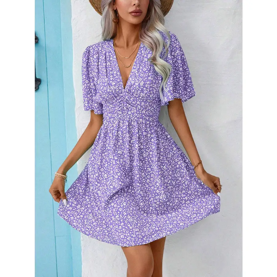 Printed V-neck Half Sleeve Mini Dress