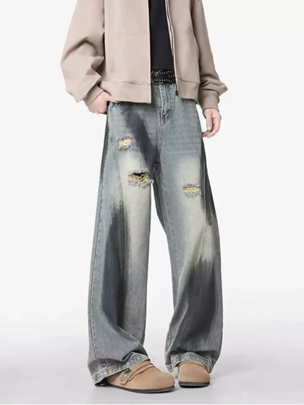 Men's Plus Size Distressed Wide Leg Jeans
