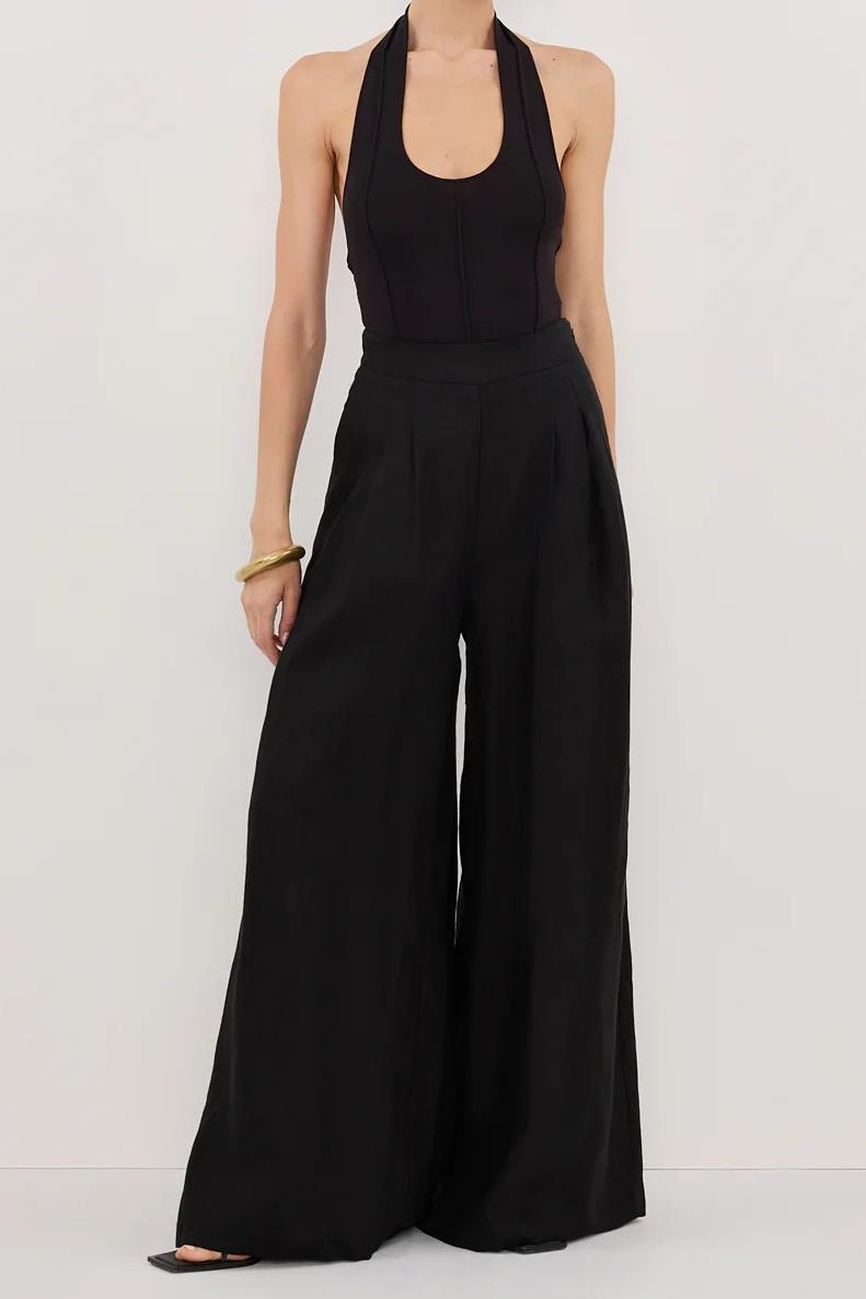 BLACK WIDE LINEN PANT