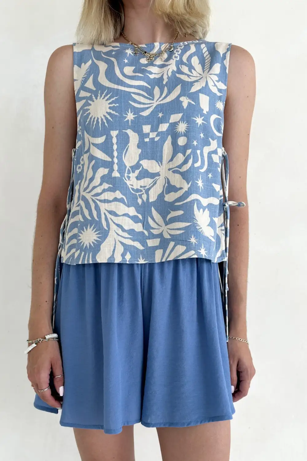 Linen Blend Printed Top
