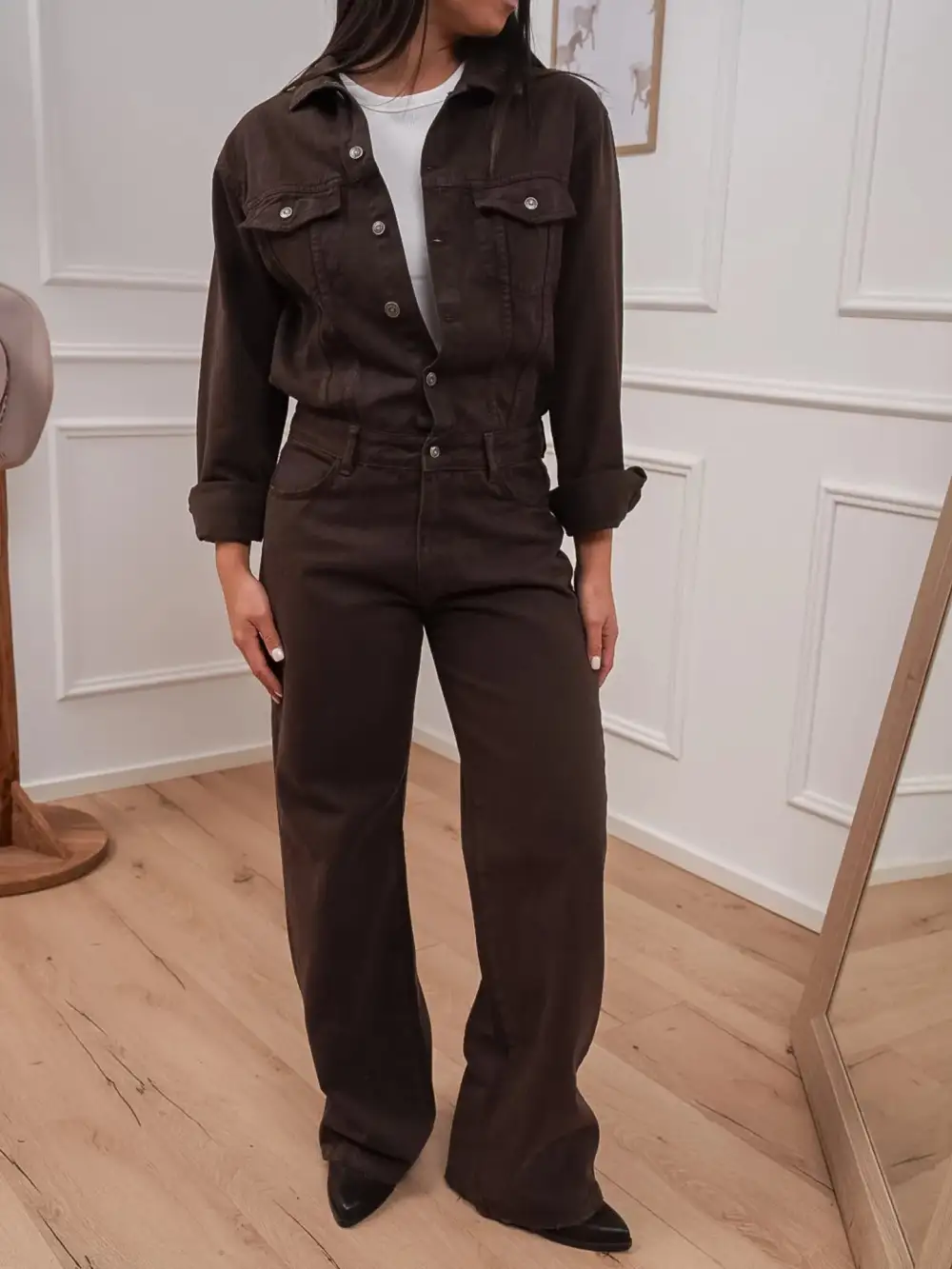 Button Front Pocket Cotton Jumpsuit