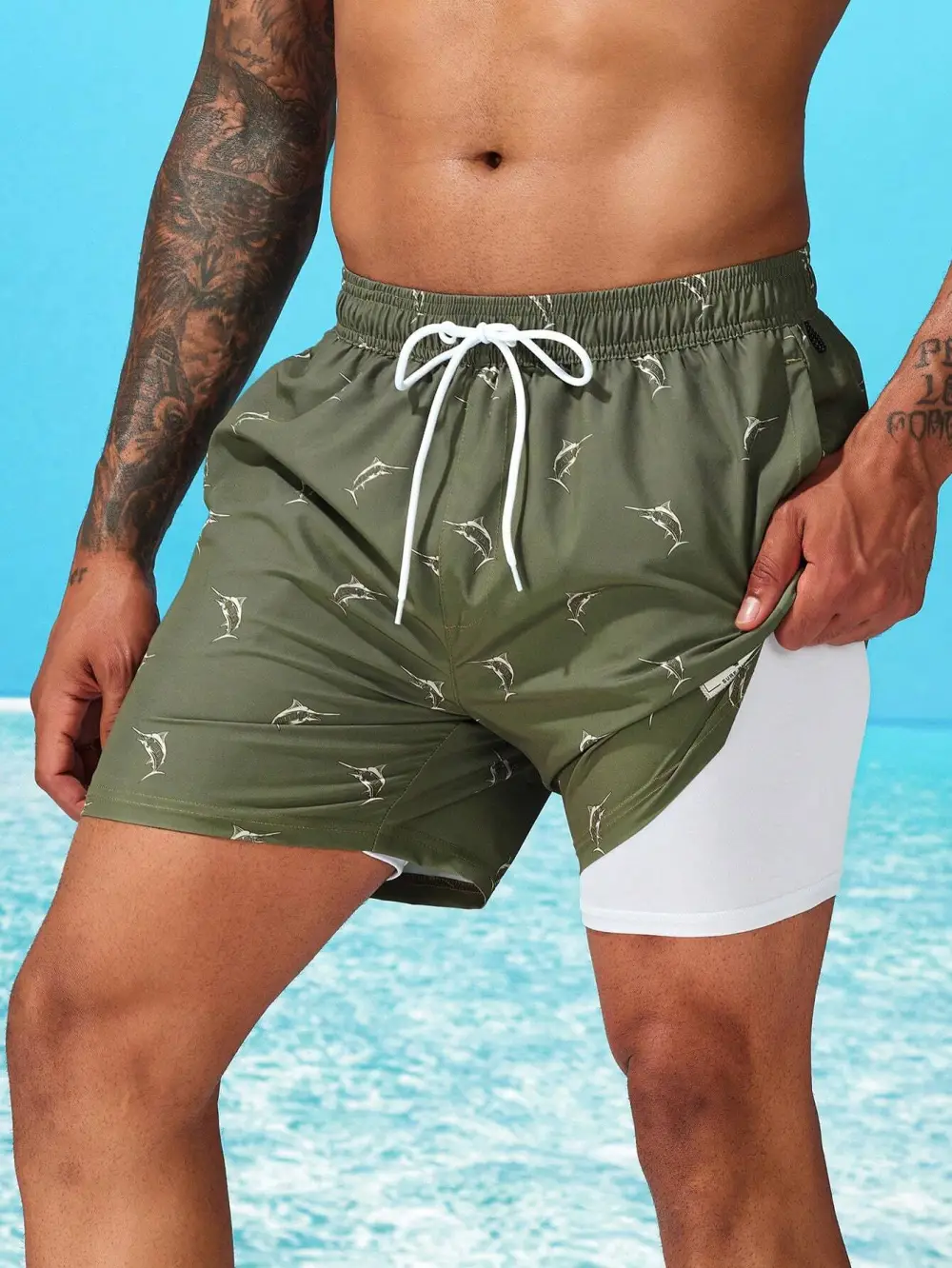 Men's Compression Liner Allover Print Swim Trunks