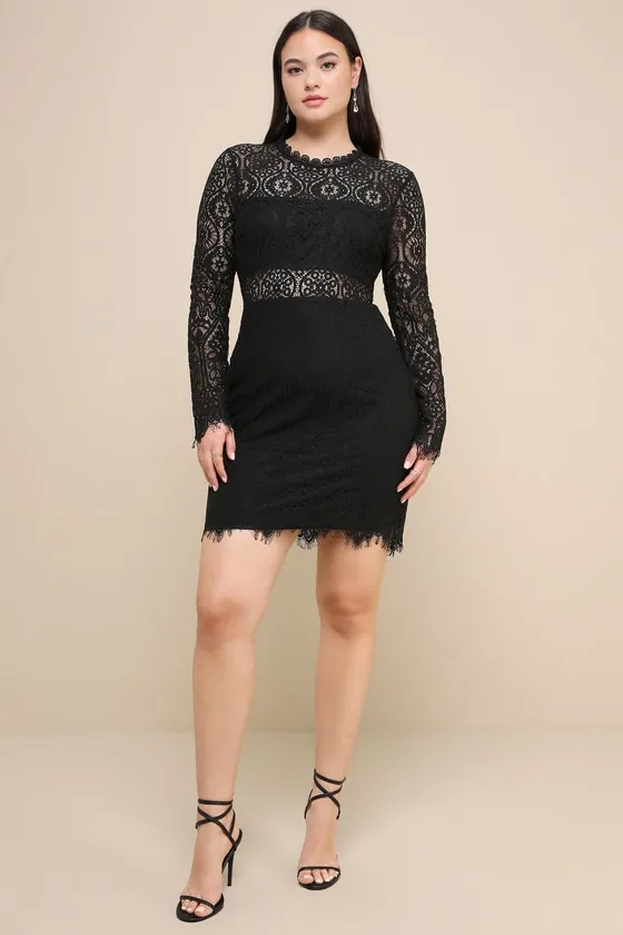 Appetite for Seduction Black Lace Long Sleeve Dress