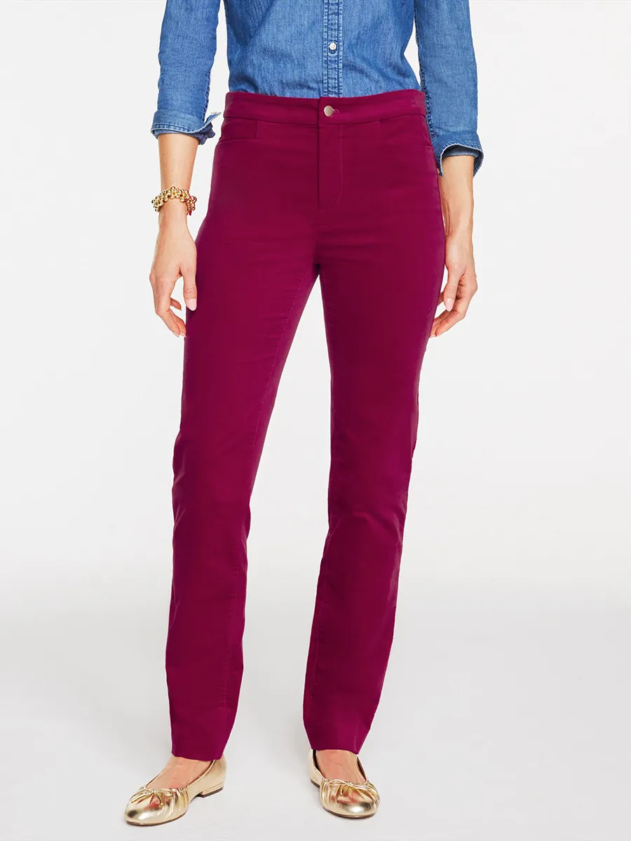 Lady'S Comfortable Corduroy High-Waisted Straight-Leg Pants