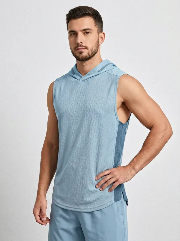 Men's Fitness Gym Workout Quick-Dry Hooded Sleeveless Tank Top