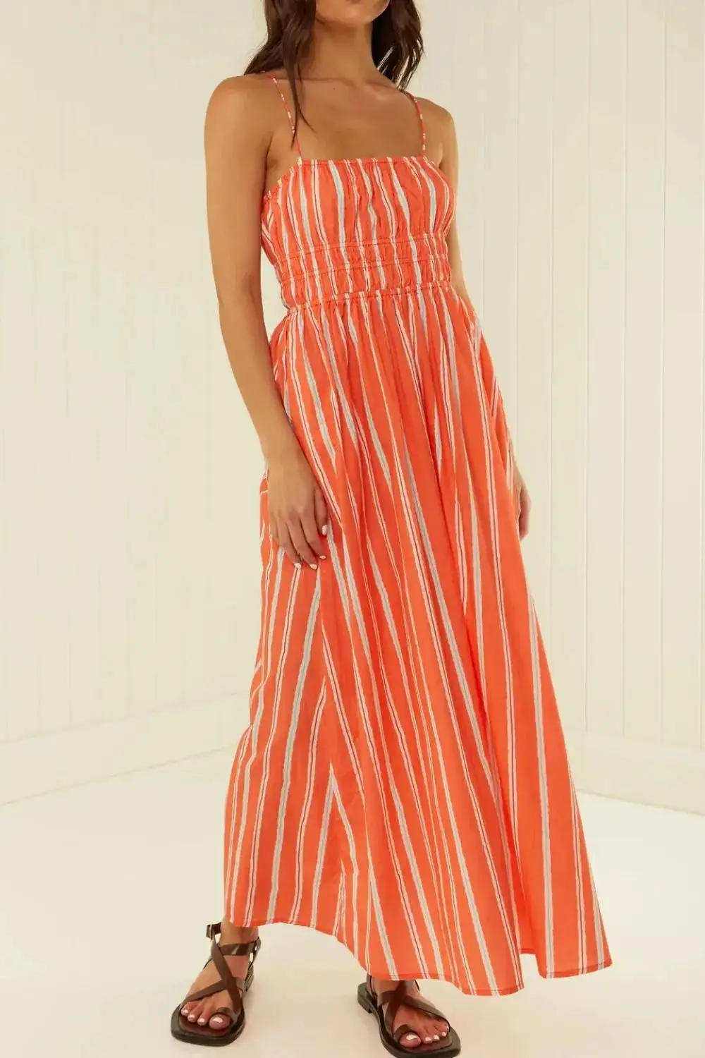 Cami Square-Neck Striped Casual Dress