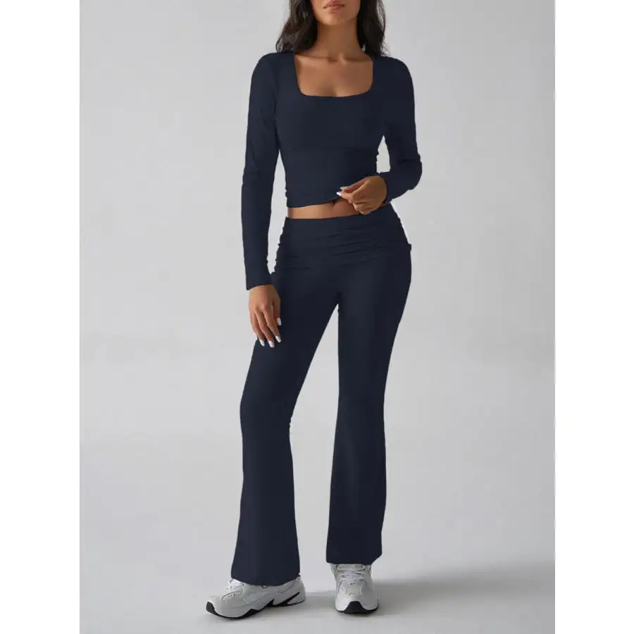 Square Neck Long Sleeve Top and Pants Set