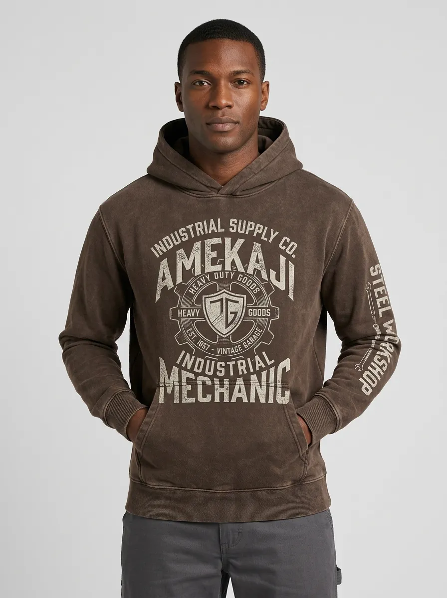 Men's Industrial Mechanic Vintage Gear Graphic Hoodie